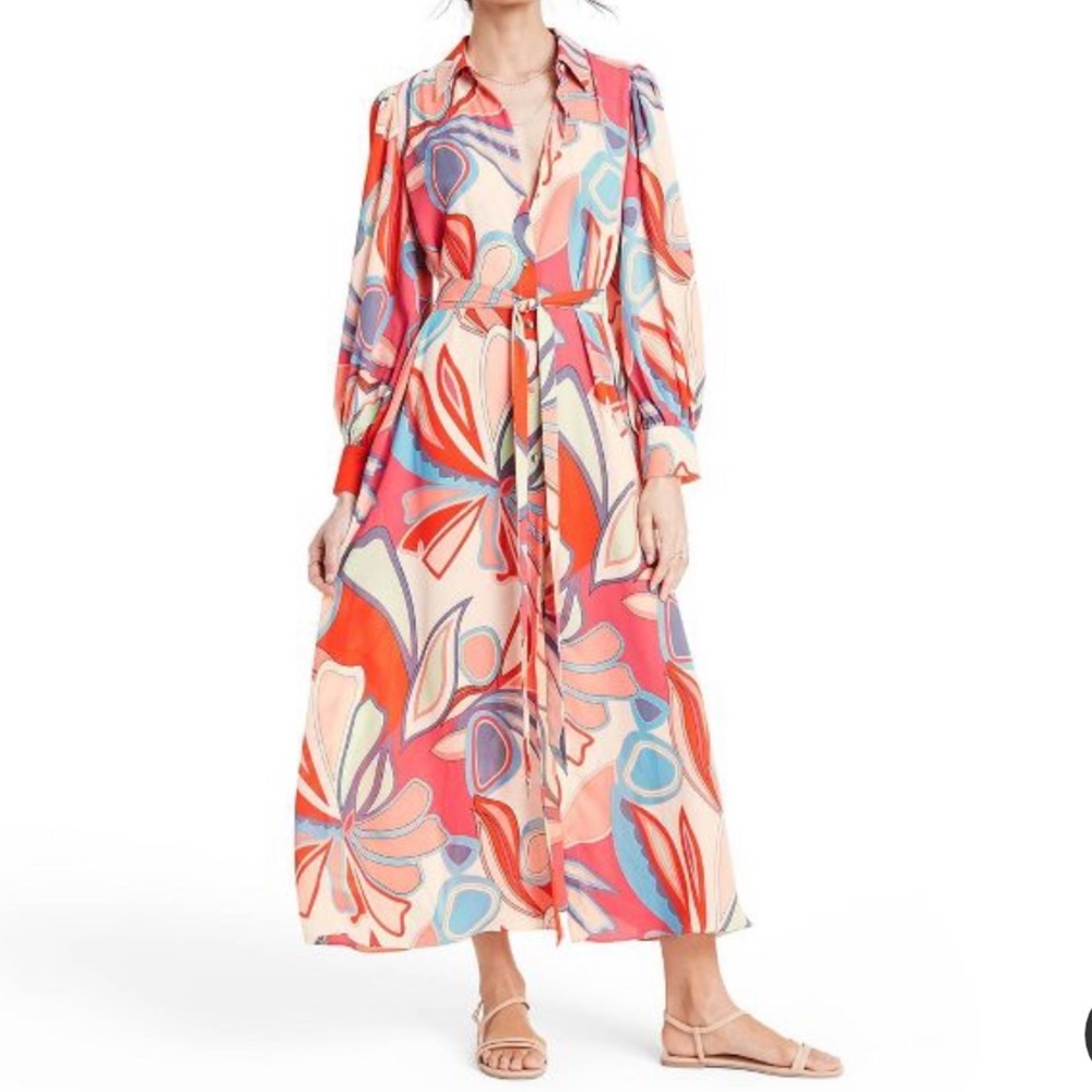 Mixed Floral Long Sleeve Robe Dress - NWT